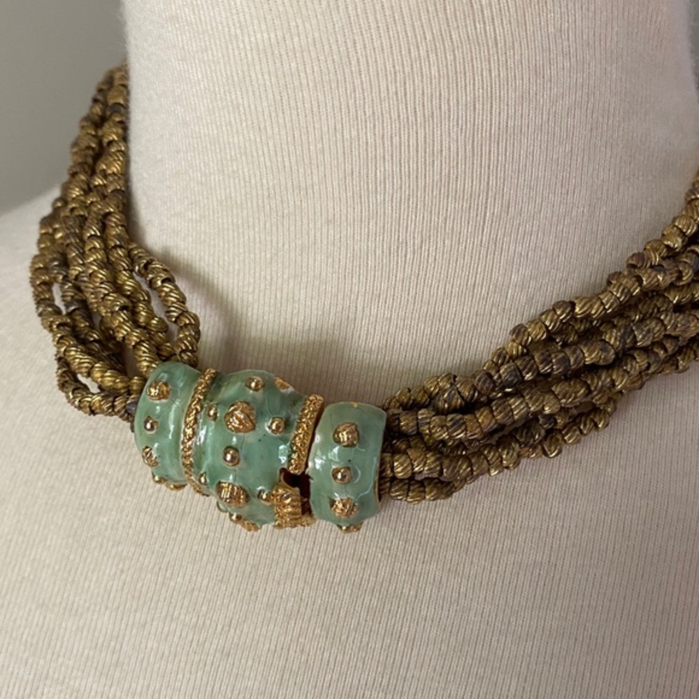 Kenneth Jay Lane Gold And Green Necklace - image 1